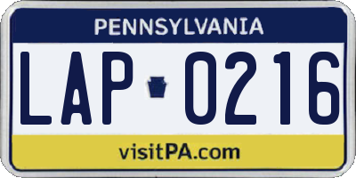 PA license plate LAP0216