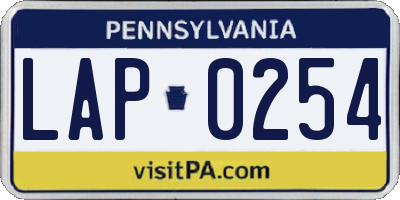 PA license plate LAP0254