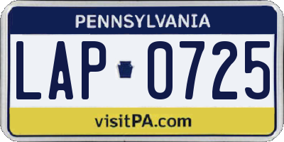 PA license plate LAP0725