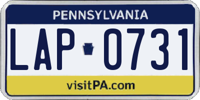 PA license plate LAP0731