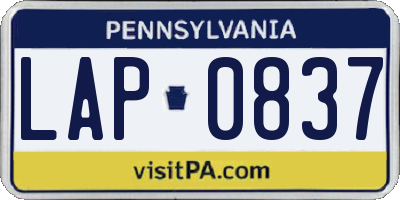 PA license plate LAP0837