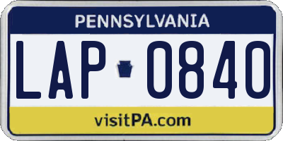 PA license plate LAP0840