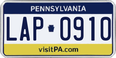 PA license plate LAP0910