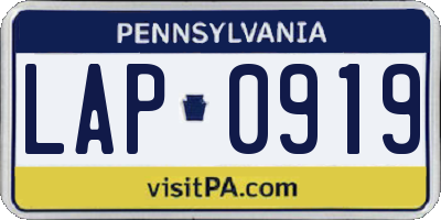 PA license plate LAP0919