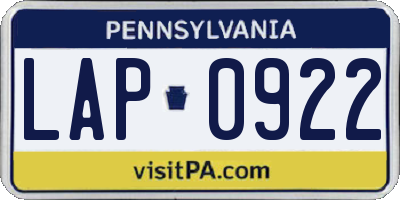 PA license plate LAP0922