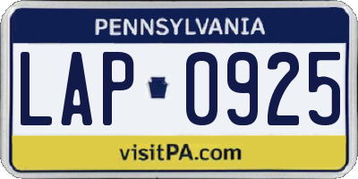 PA license plate LAP0925