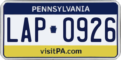 PA license plate LAP0926