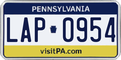 PA license plate LAP0954