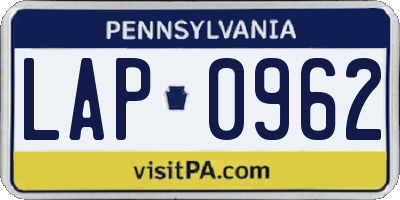 PA license plate LAP0962