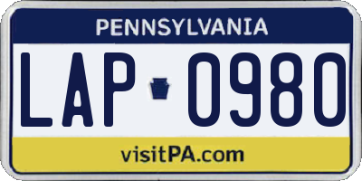PA license plate LAP0980
