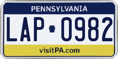 PA license plate LAP0982