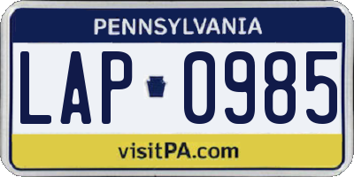 PA license plate LAP0985
