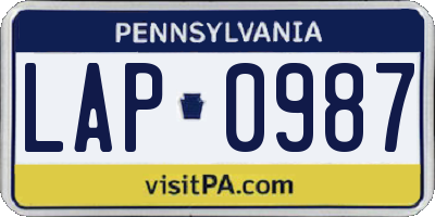 PA license plate LAP0987
