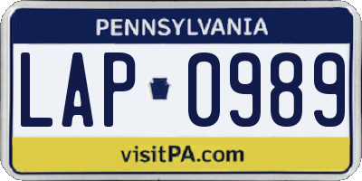 PA license plate LAP0989