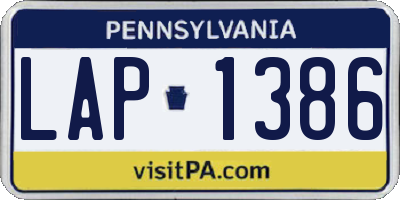 PA license plate LAP1386