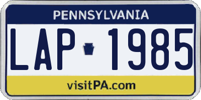 PA license plate LAP1985