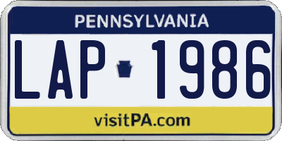PA license plate LAP1986