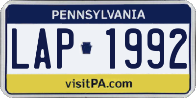 PA license plate LAP1992