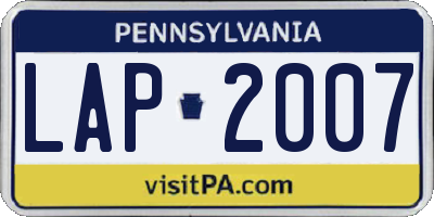 PA license plate LAP2007