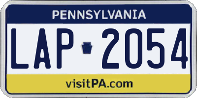 PA license plate LAP2054