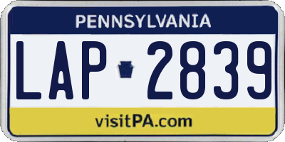 PA license plate LAP2839