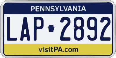 PA license plate LAP2892