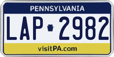 PA license plate LAP2982