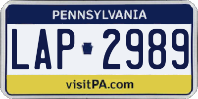 PA license plate LAP2989