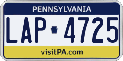 PA license plate LAP4725