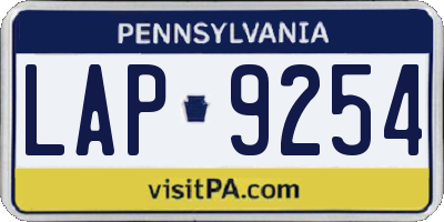 PA license plate LAP9254