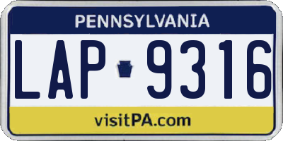 PA license plate LAP9316