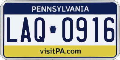 PA license plate LAQ0916