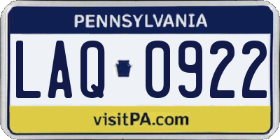 PA license plate LAQ0922