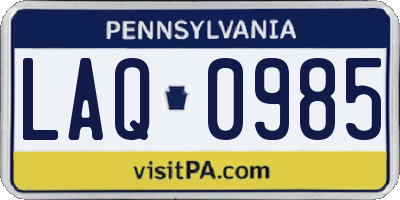 PA license plate LAQ0985