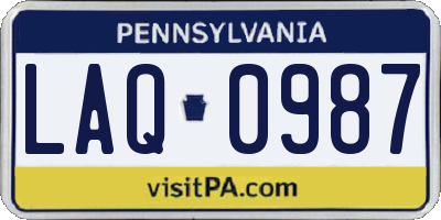 PA license plate LAQ0987