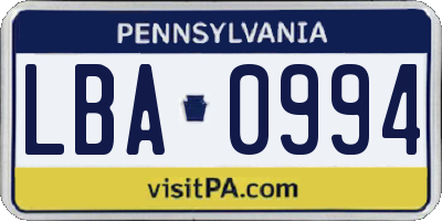 PA license plate LBA0994