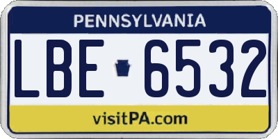 PA license plate LBE6532