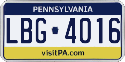 PA license plate LBG4016