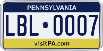 PA license plate LBL0007