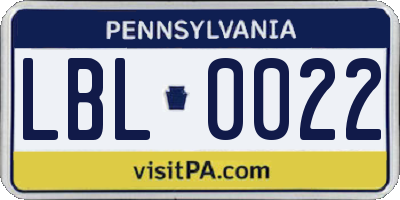PA license plate LBL0022