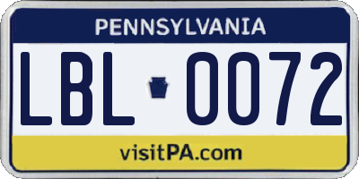 PA license plate LBL0072