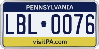 PA license plate LBL0076