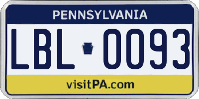 PA license plate LBL0093