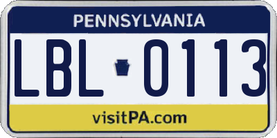 PA license plate LBL0113
