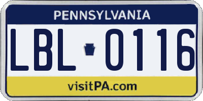 PA license plate LBL0116