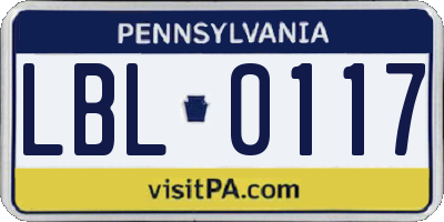 PA license plate LBL0117