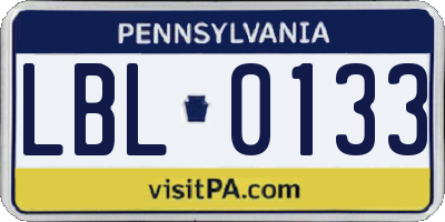 PA license plate LBL0133