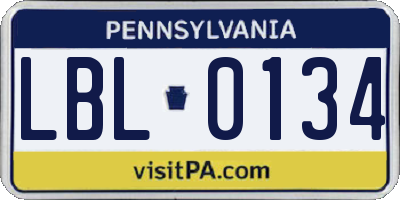 PA license plate LBL0134
