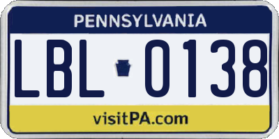 PA license plate LBL0138