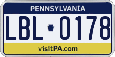 PA license plate LBL0178